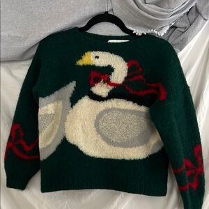 Green Swan Crew Neck Christmas Sweater